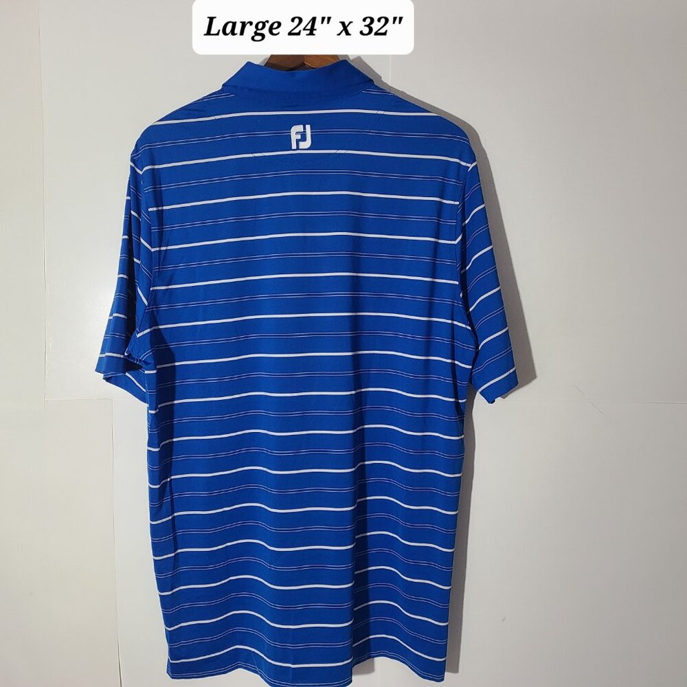 Footjoy FJ Men's Blue/White Striped Large Athletic Fit Golf Polo